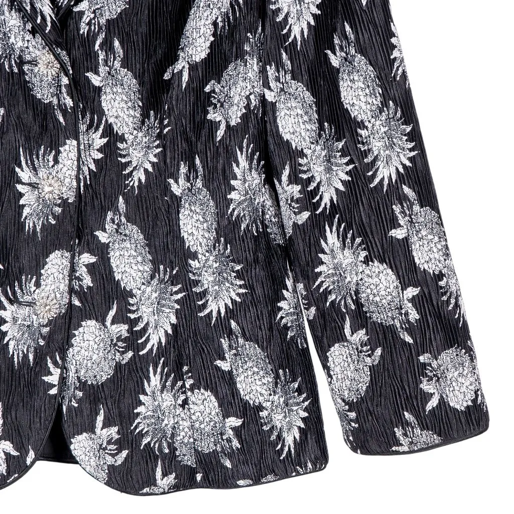 Pineapple Blazer 10 Womens Black White Textured Buttons Career Casual Pleated - Image 3