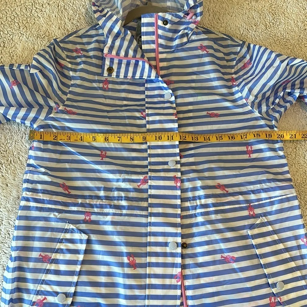 Joules Women's 6 Longline Rain Jacket Blue Stripe Lobster Print Preppy Nautical - Image 12
