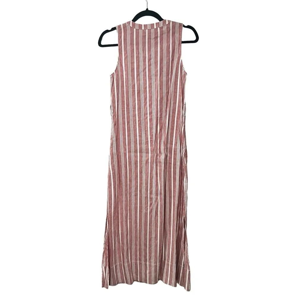CLUB MONACO Linen Striped Red Sleeveless Waist Tie Midi Dress Sz 00 - Image 5