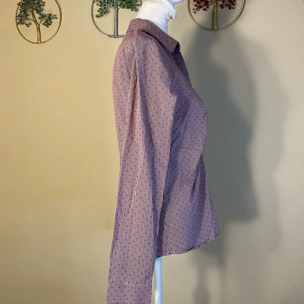 Van Heusen Stretch Berry and White Pin Check Pattern Long Sleeve Button Down S - Image 4