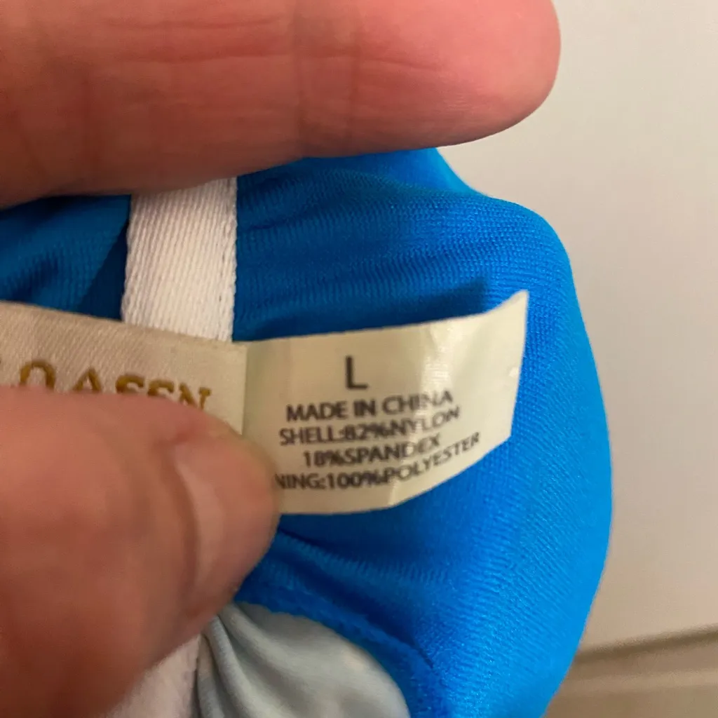 US Polo Assn Womens One Piece Swimsuit L Large Blue White Polka Dots Stripes - Image 9