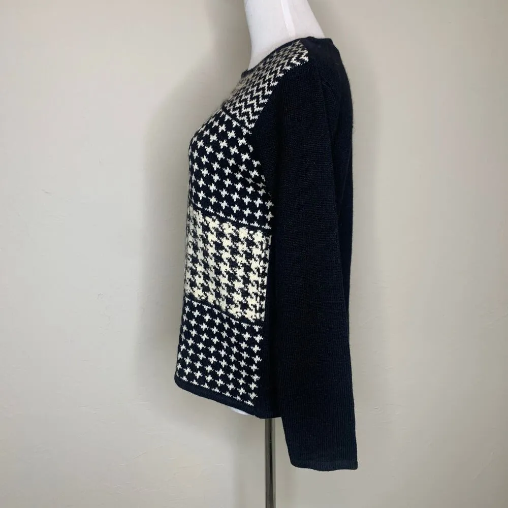 Crazy Horse Black Cream Herringbone Sweater Patchwork Sz Small - Image 3