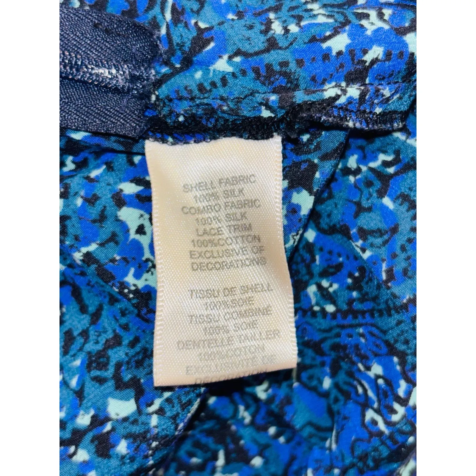 REBECCA Taylor Blue Silk Floral Rainstorm Lace Cold Shoulder Pompom Blouse Top 4 - Image 8