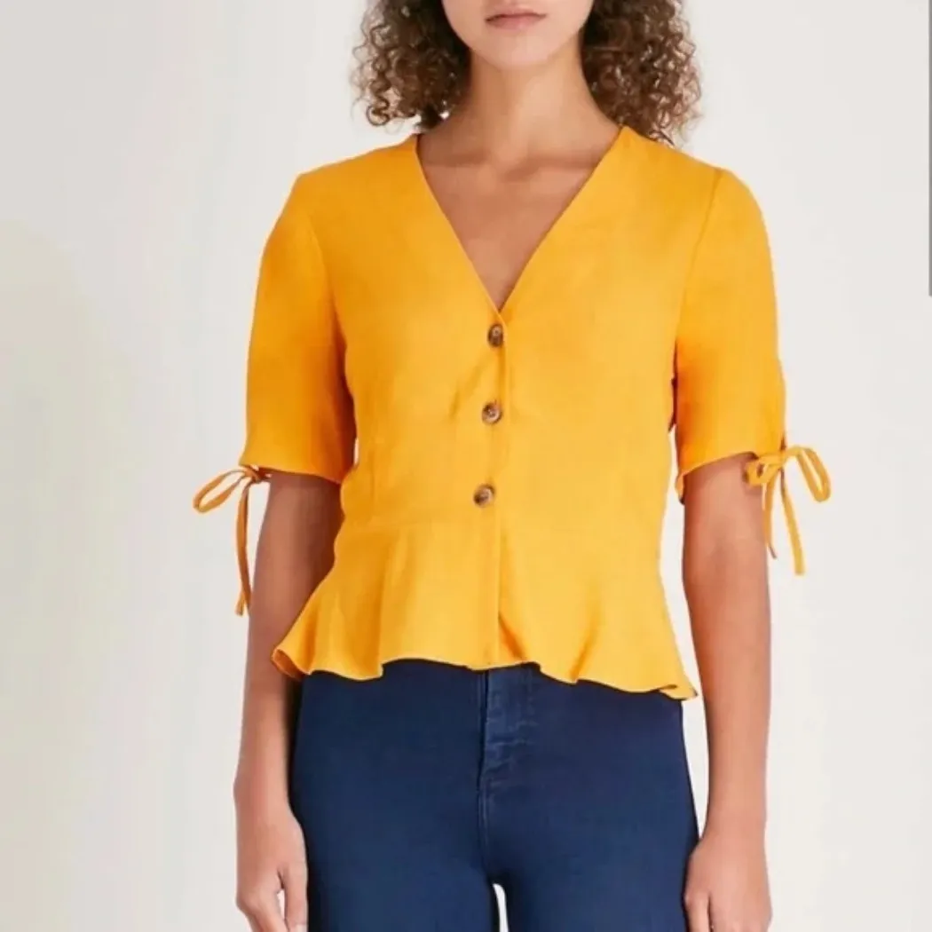 TOPSHOP New Look Yellow Ruffle Peplum Blouse & Leather Skirt Bundle of 2 Size 2 - Image 2