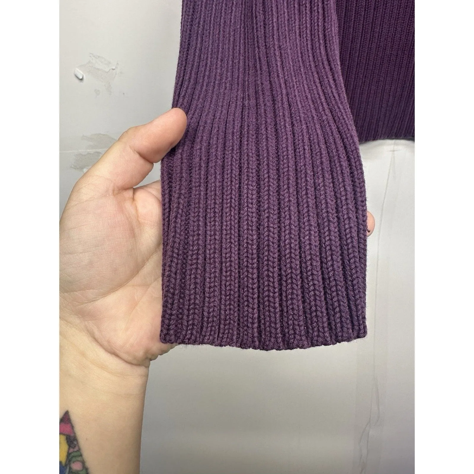 Vintage Eddie Bauer 100% Cotton Ribbed Quarter-Zip Sweater Purple Size large - Image 3