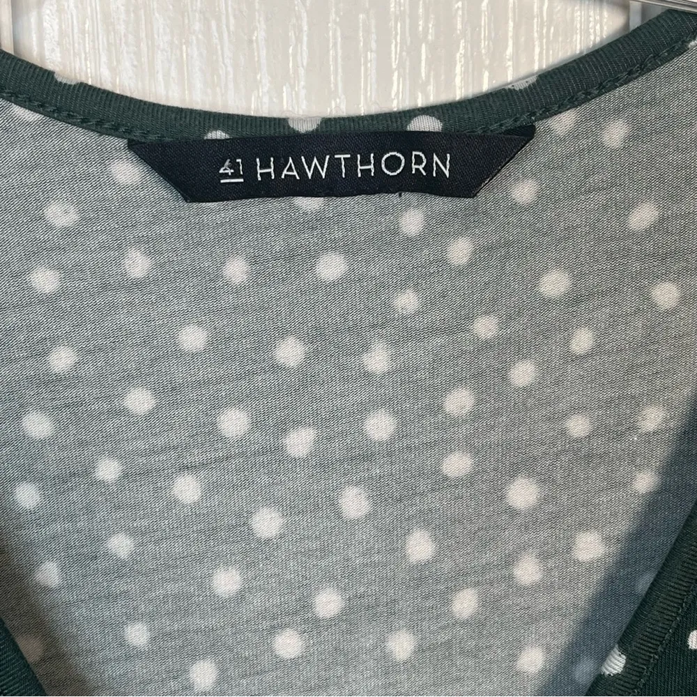 41 Hawthorn Sz M P Green White Polka Dot Faux Wrap Dress Short Sleeve Size M - Image 4