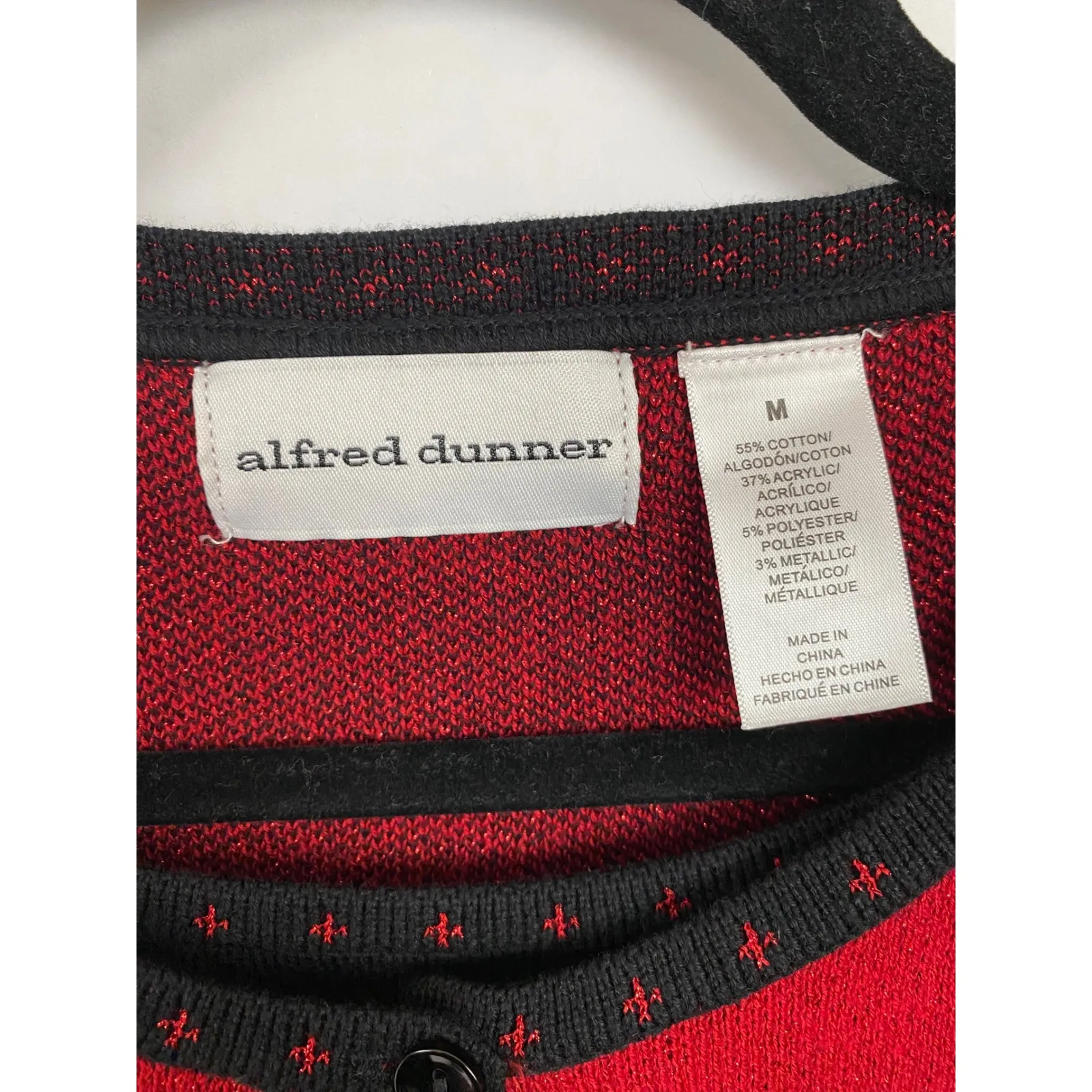 Alfred Dunner Women's Size‎ M Red Black Ombre Sparkle Cardigan Sweater - Image 3