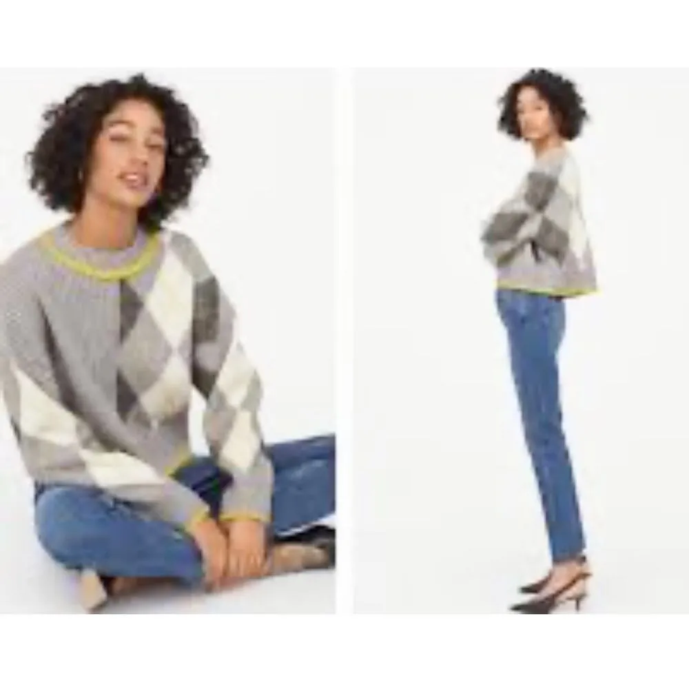 Pringle of Scotland x H&M Gray Ribbed Knit Argyle Crewneck Sweater Size Small - Image 3