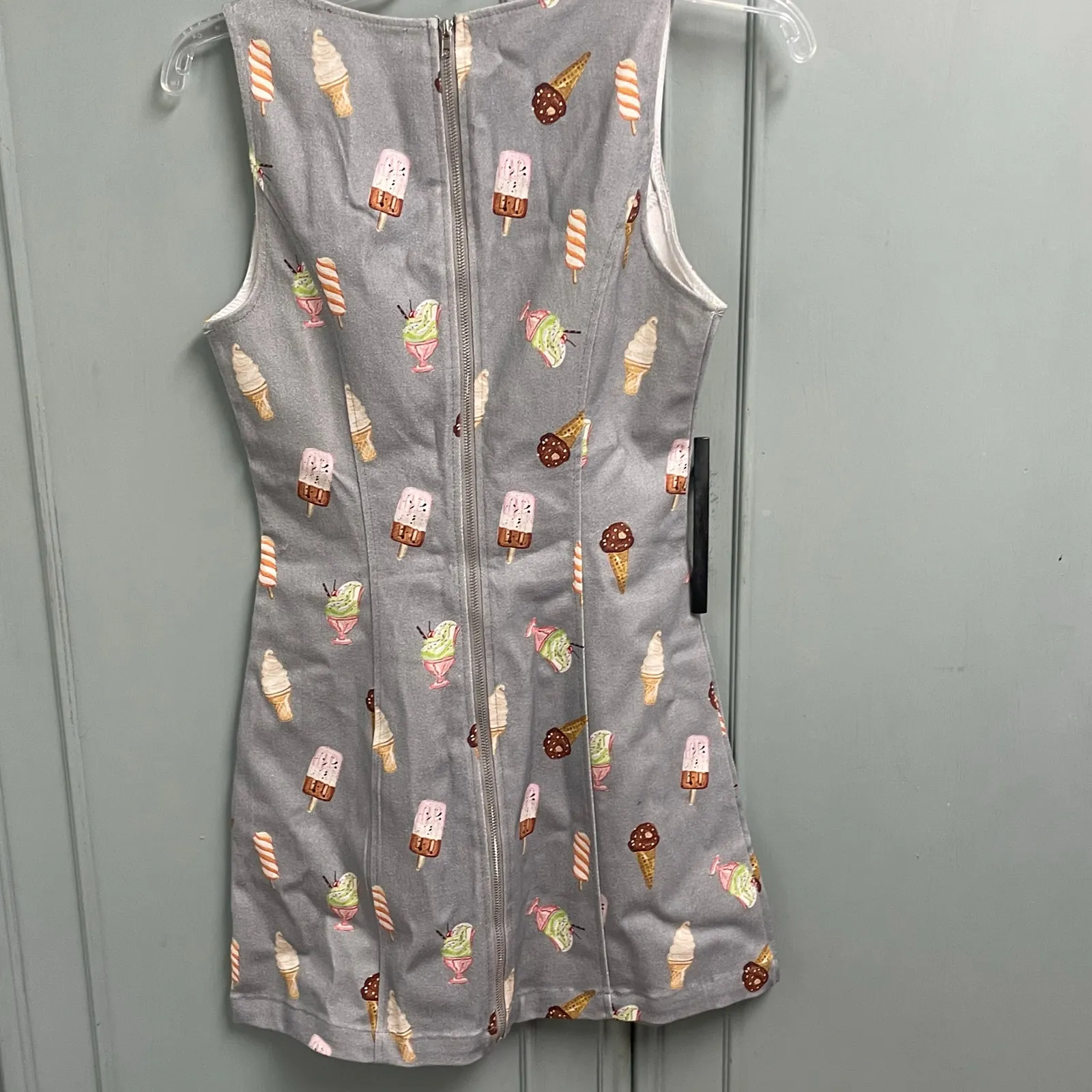 Boutique Style Ice Cream Print Mini Dress Size XS Stretch Gray Back Zip Summer - Image 2