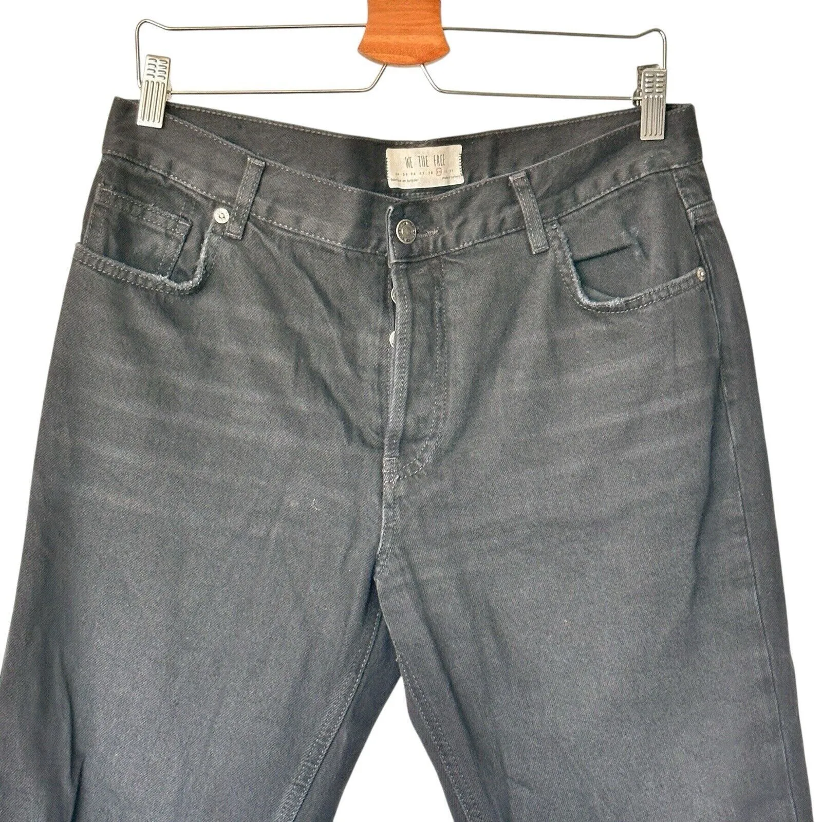 Free People Maggie Mid Rise Straight Black Jeans Distressed 29 - Image 5