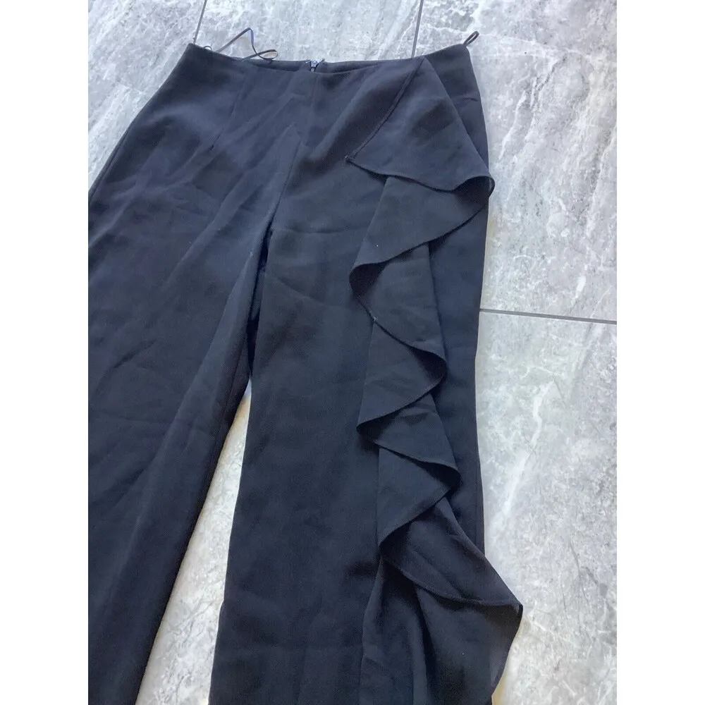 JS Boutique Black Ruffle Straight Leg Pants Crepe High Rise 8 - Image 2