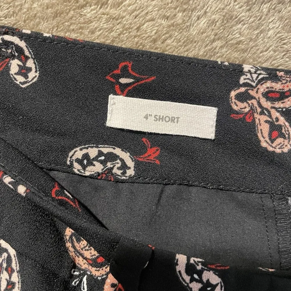 Loft Shorts Womens 10 Large Paisley Four Inch Black Red Mid Rise Casual Pockets - Image 3