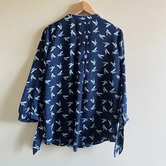 41 HAWTHORN STITCH‎ FIX Bird Print Hope Split Neck Green Size L - Image 6
