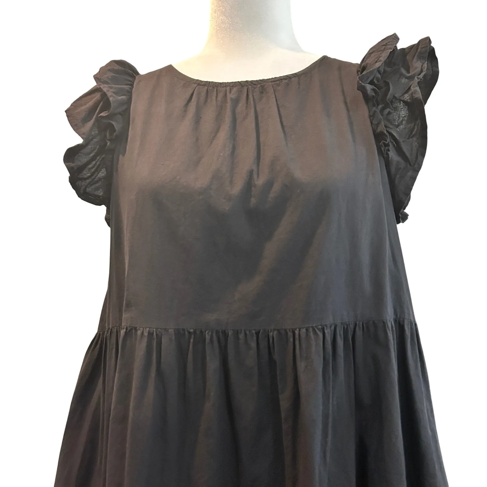Tiered‎ Ruffle Sleeve Babydoll Dress, Mini Dress with Back Keyhole Black - Image 2