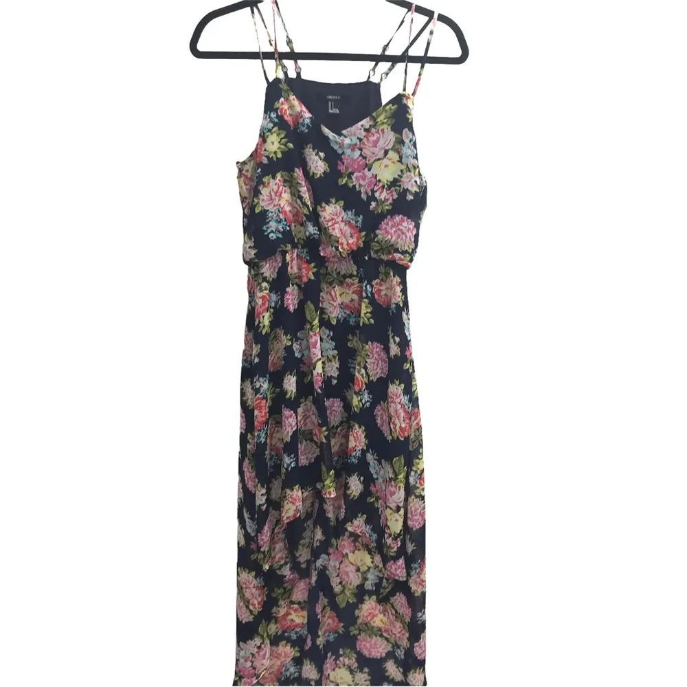 Navy blue Hi-Lo floral maxi dress S forever 21 flowy feminine strappy floral - Image 2
