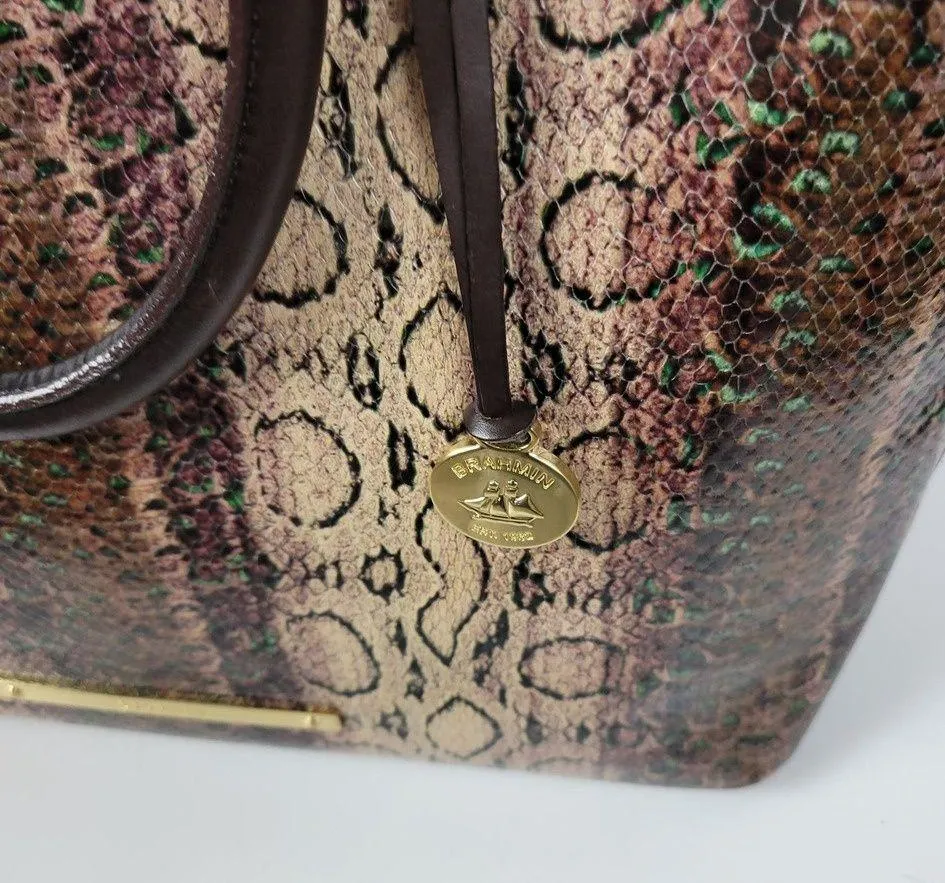 Brahmin Duxbury Women Shoulder Bag Brown Snakeskin Leather Satchel w/ Dust Cover - Image 7