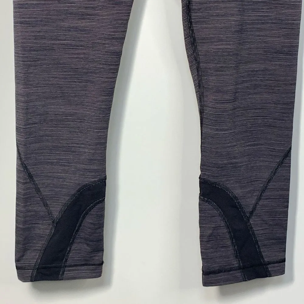 Lululemon Run Inspire Crop Women's Slate Stripe Capri Leggings Black Gray Size X - Image 5