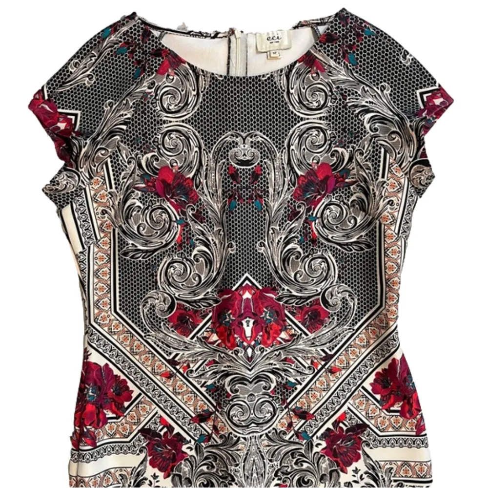 eci New York Stained Glass Print Cap Sleeve Scuba Dress Red Black Size 12 - Image 2