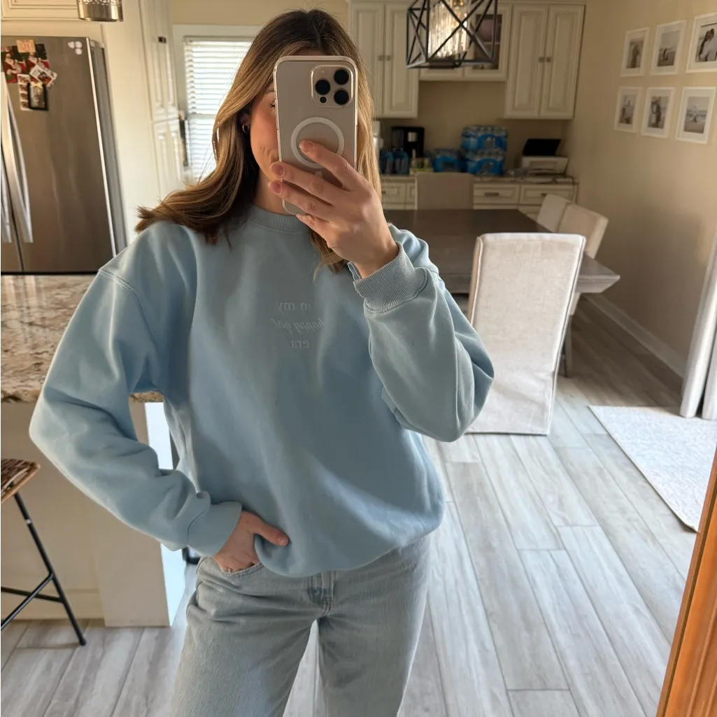 Kittenish In My Happy Girl Era Crewneck Sweatshirt Blue Medium - Image 2