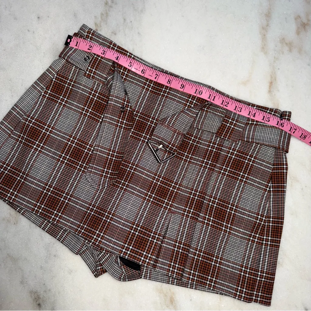 Free People Sage Rust Brown Plaid Micro Mini Skort - Image 13