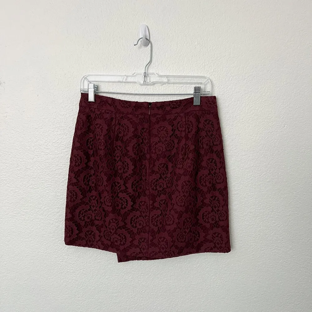 [Madewell] Burgundy Maroon Lace Asymmetrical Faux Wrap Mini Skirt NWT Size 4 - Image 2