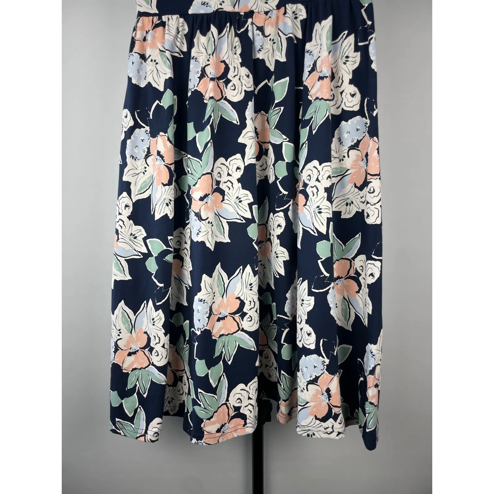 Pact Floral Fit Flare Crossover Short Sleeve Dress Navy Blue Women's Size Small - Image 10