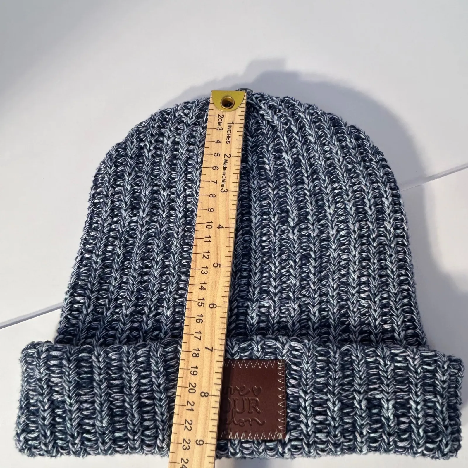 Love Your Melon Speckled Knit Beanie Hat Blue White - Image 7