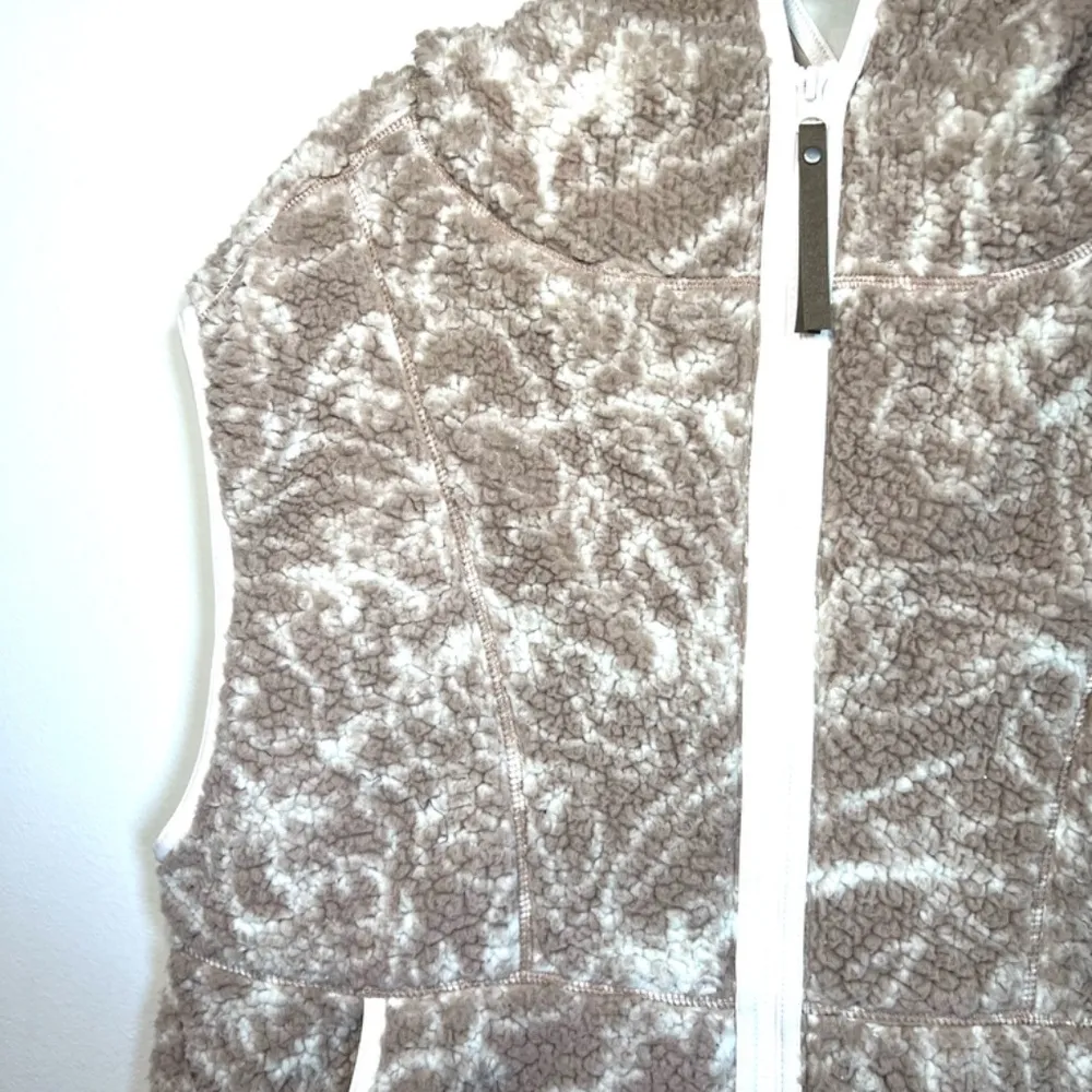 Prana Womens Polar Escape Vest Tan Sherpa Hoodie Full Zipper Jersey Lined Medium - Image 8