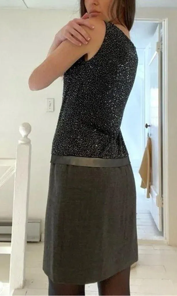 Vintage 90s Wool Beaded Drop Waist Mini Dress Size 2 - Image 6