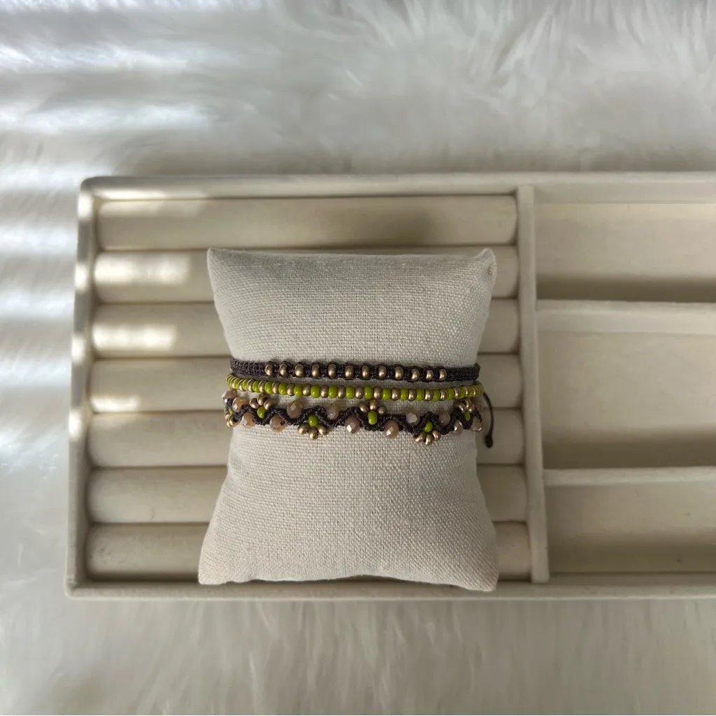 Handmade Macrame Brown and Green Beaded Bracelet Set - Image 5