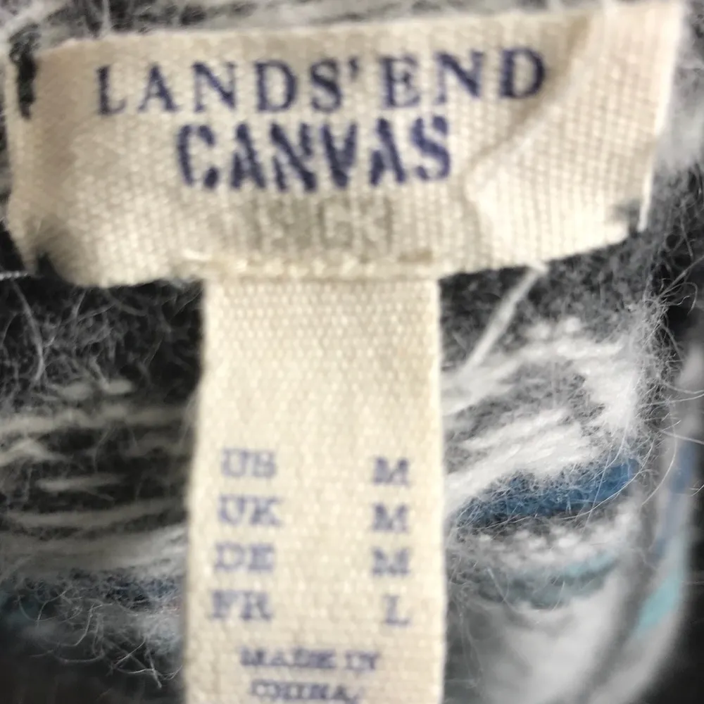 Lands End Gray, Teal & White Fair Isle Angora Blend Cardigan Sweater Size Medium - Image 8