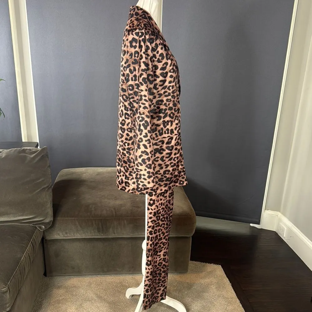 Women’s Lightweight Leopard Print 2 Piece Pant Suit Set Size M NEW Brown Size M - Image 3