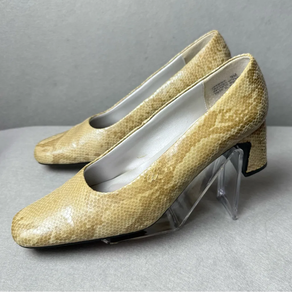 Footworks Jasmine Heel Leather Upper Snake Print Block Heel size 9M Tan - Image 4