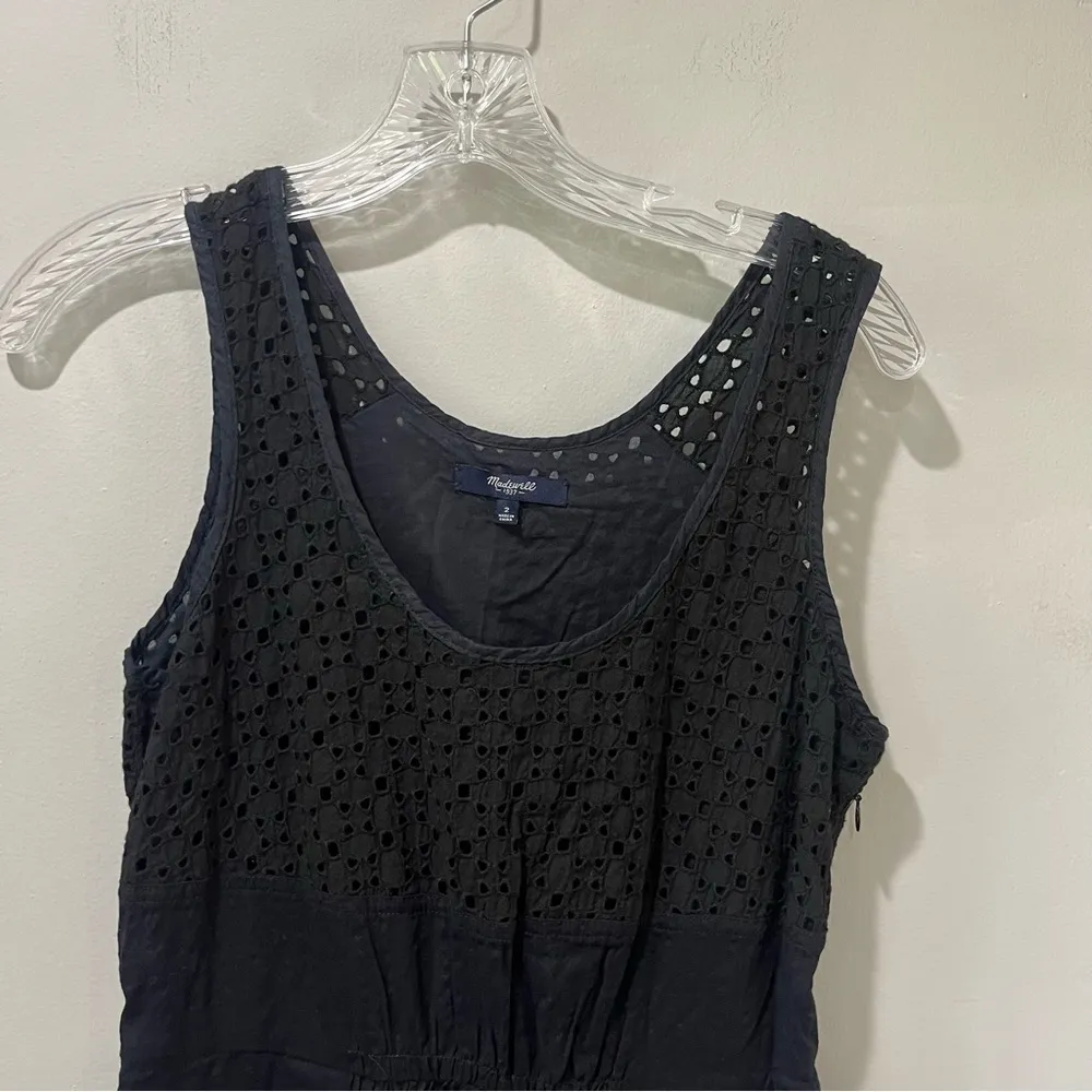 Womens Madewell black Eyelet Dress Zipper Lined 100% Cotton Sleeveless small - Image 4