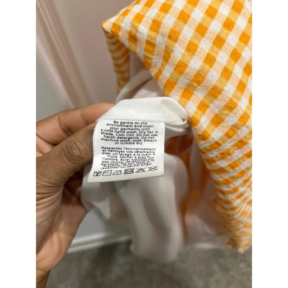 NWOT Peony One Shoulder Gingham Orange & White Midi Dress Mandarin Sz L Size L - Image 6