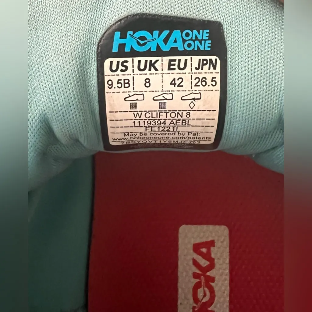 Hoka One One Clifton 8 Aqua Running Walking Sneakers Women’s Size 9.5B Blue - Image 6