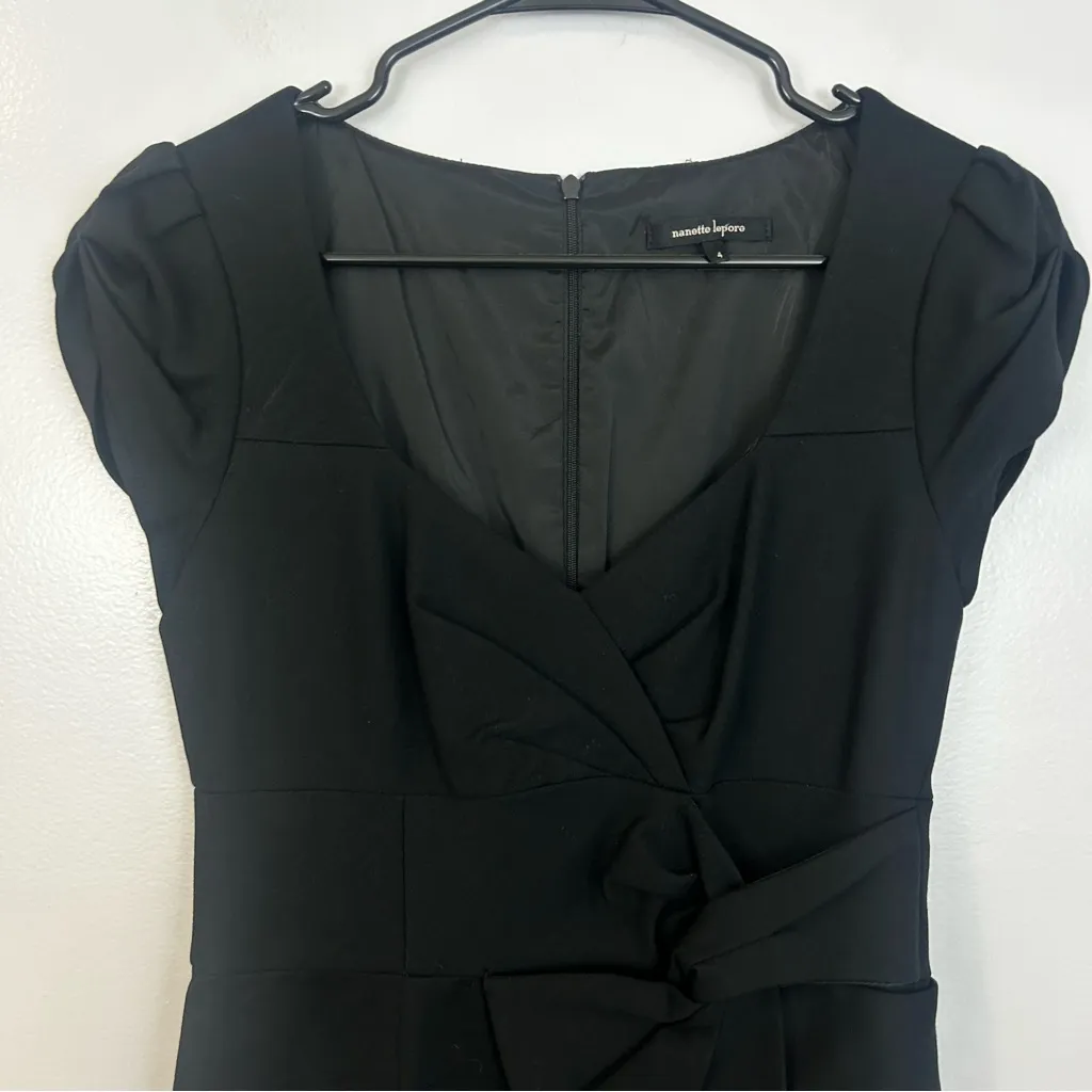 Nanette Lepore Black Sweetheart Cap Sleeve Pleated/Ruched Shift Dress Size 4 - Image 4