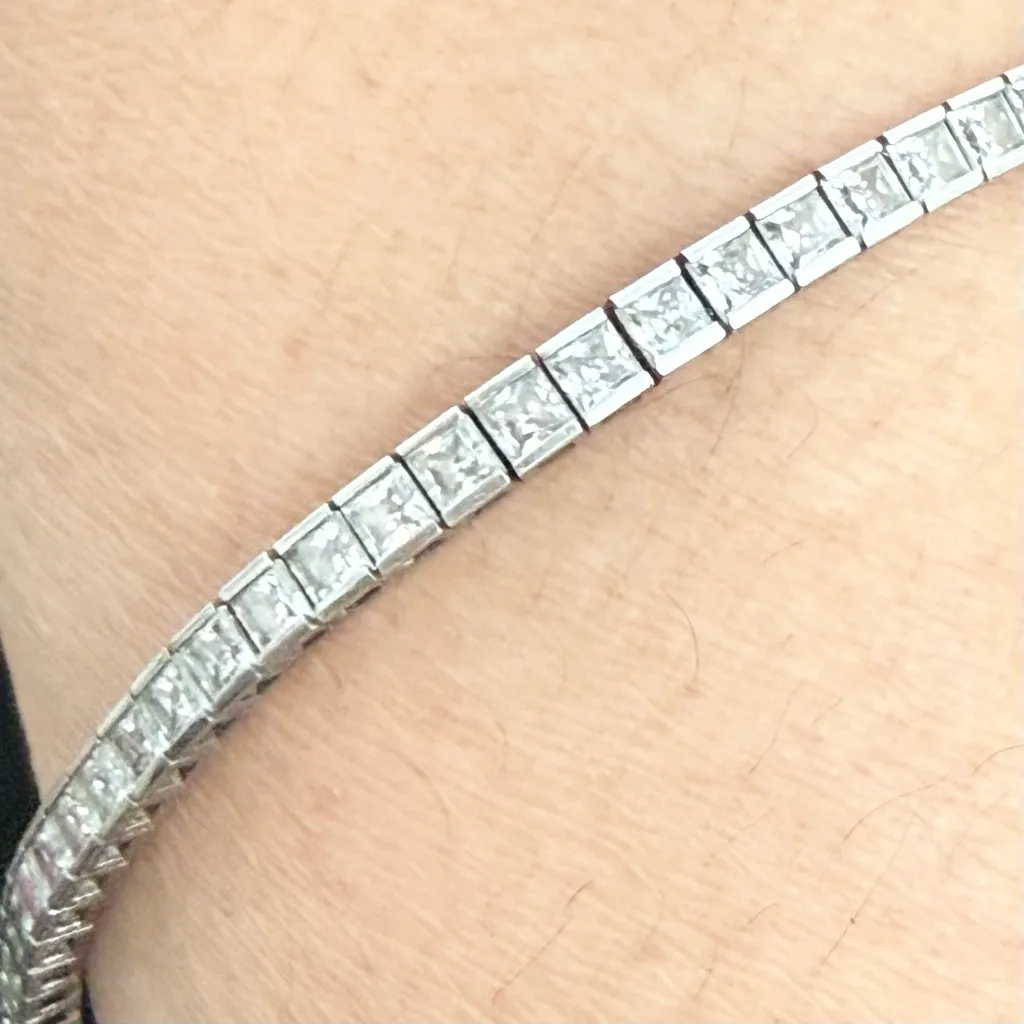 Vintage Signed CZ 925 Sterling Silver 3mm Cubic Zirconia 8” Tennis Bracelet - Image 7