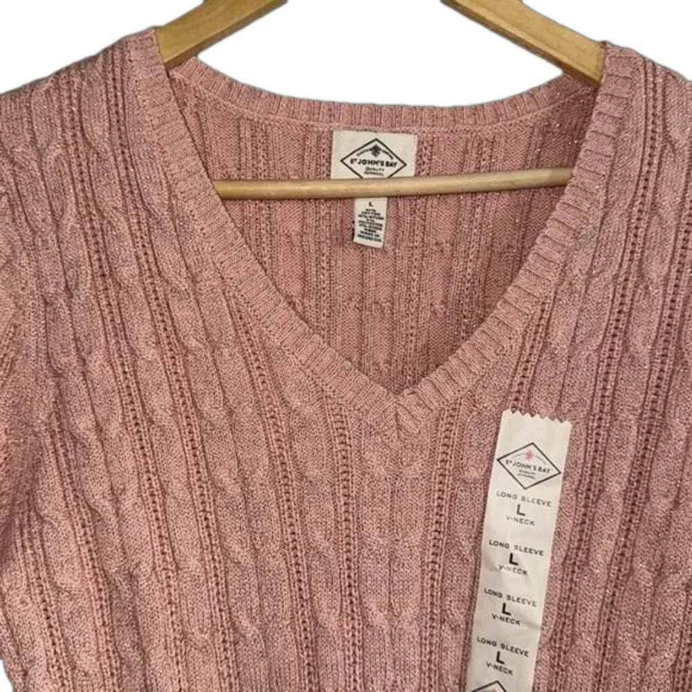 ST.JOHN’S BAY peachy, pink metallic sweater - Image 2