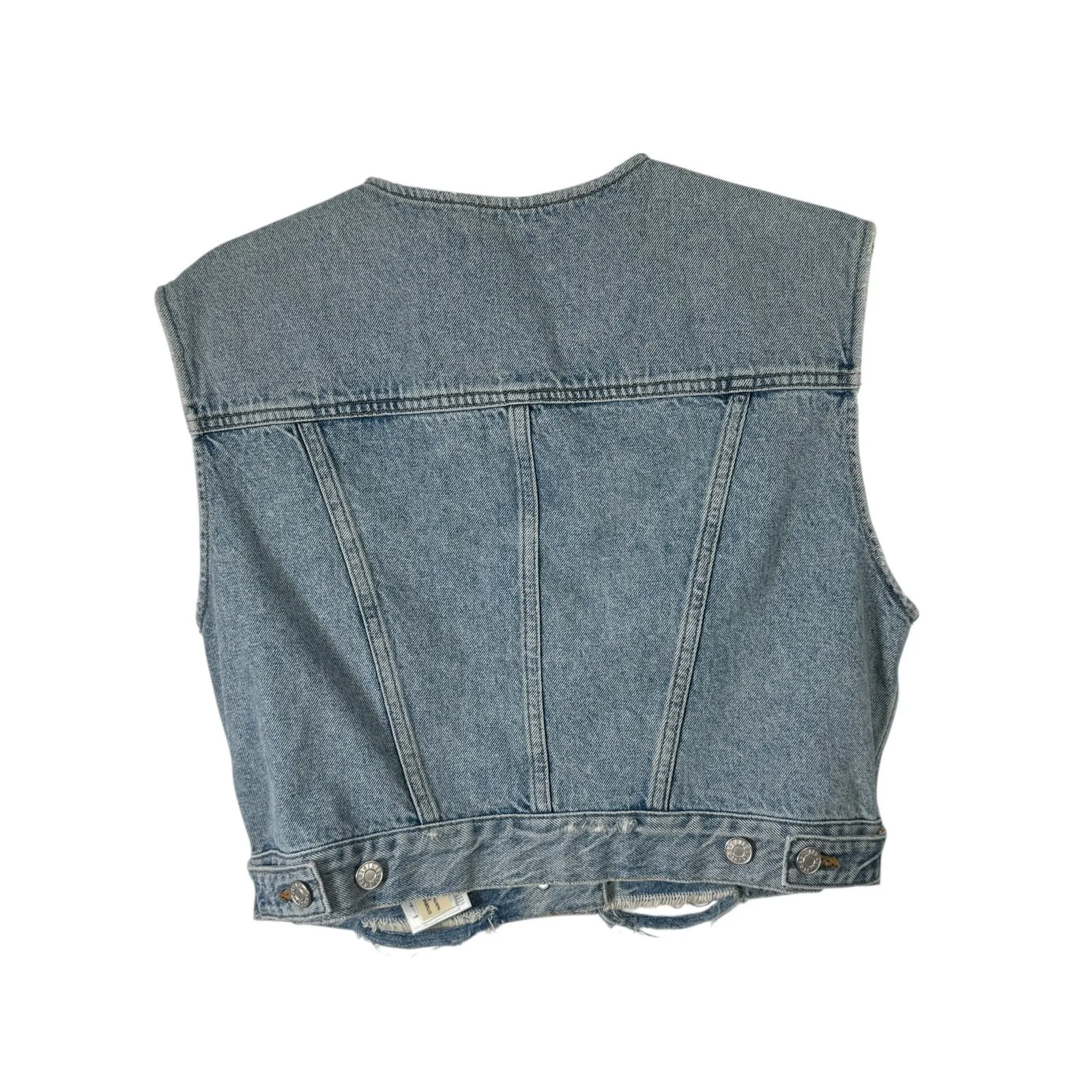 Agolde Leo Denim Vest Frayed Crop Trucker Sleeveless Button Down Womens Large - Image 5