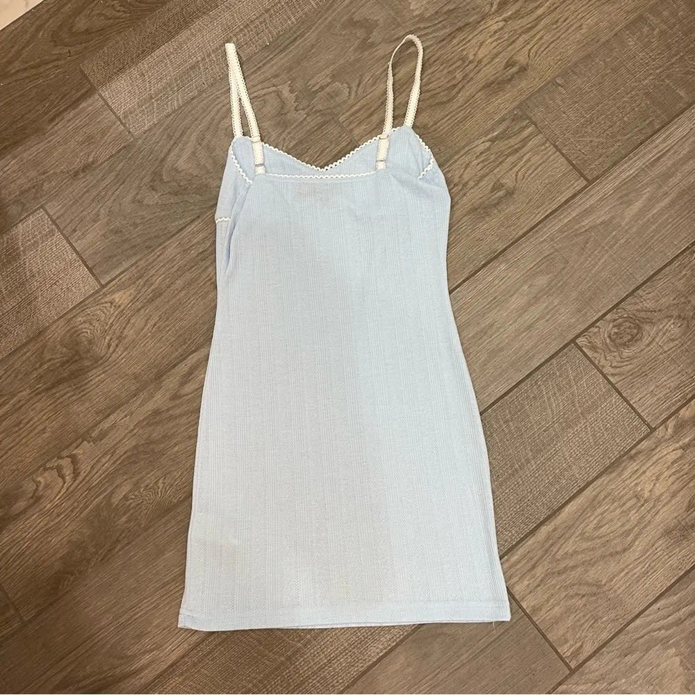 Edikted Pointelle Mini Dress Light Blue - Image 3