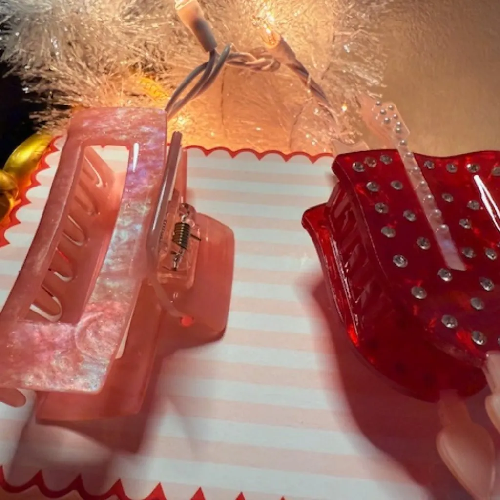 Piper K Heart Rhinestone Hair Clip Set Pink Red Valentine Y2K Coquette NWT - Image 3