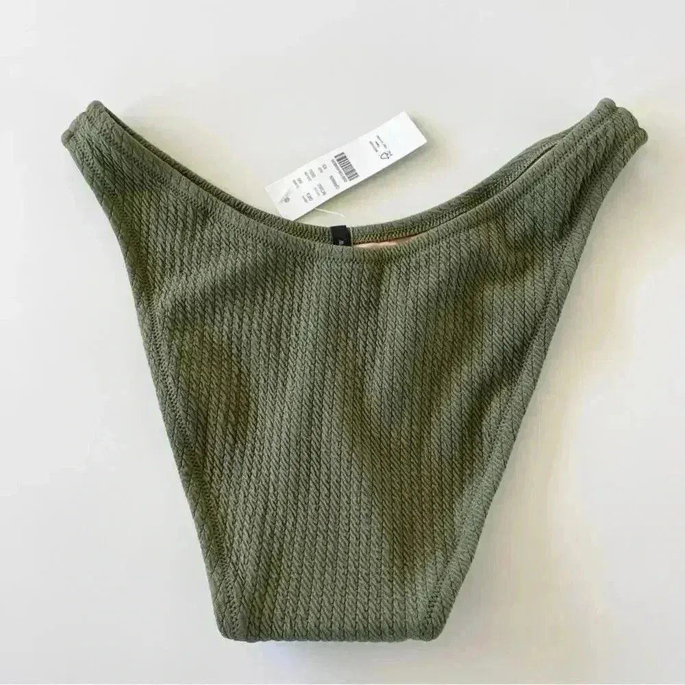J Crew Textured curved waist cheeky bikini bottom in Green Size XS NWT - Image 4