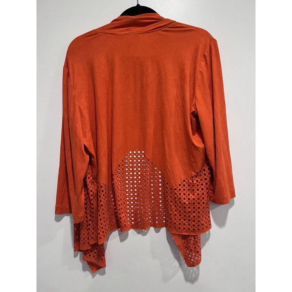 Chico's Travelers Perforated Jacket Womens‎ Siesta Orange Drape Sleeve Large 3 - Image 5