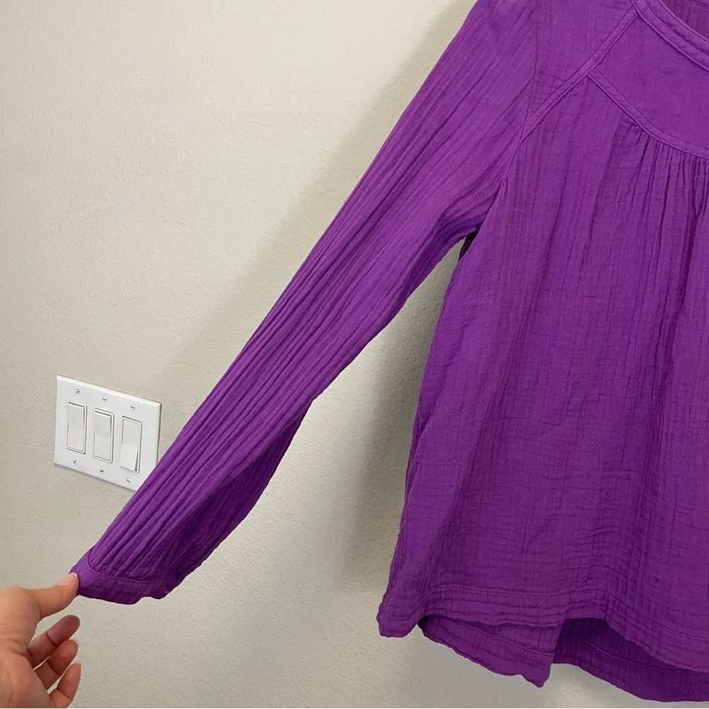 XIRENA Ensley Top Purple‎ Gauze Cotton Long Sleeve Crewneck Blouse Size XS Purple - Image 4