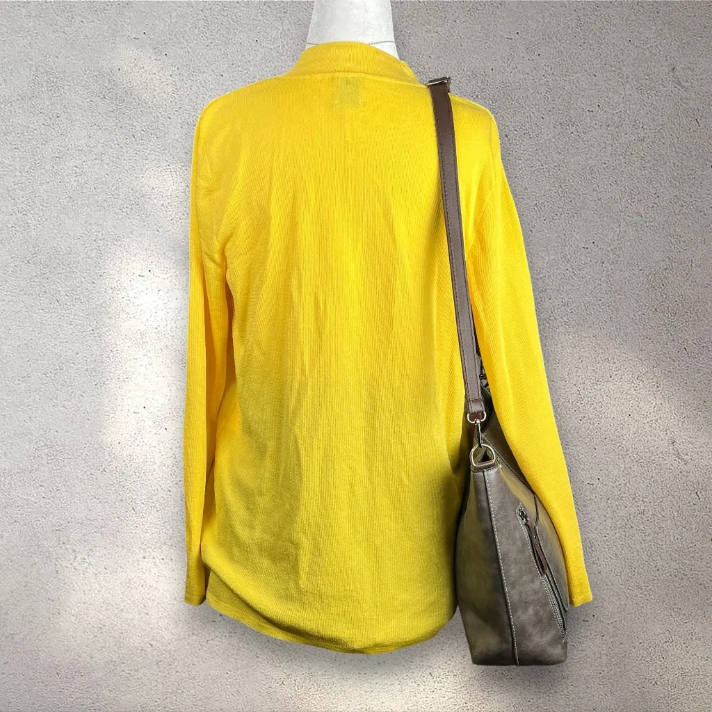 Anne Klein Malibu Open Cardigan Women’s S Yellow Knit Lightweight Preppy Casual - Image 2