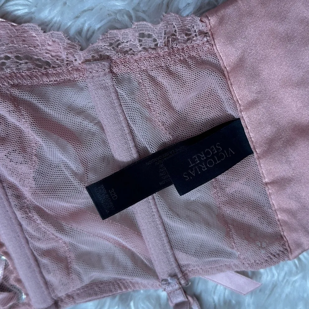 Victoria's Secret Blush Pink Bow Sheer Lace Padded Corset Top Bustier Coquette - Image 5
