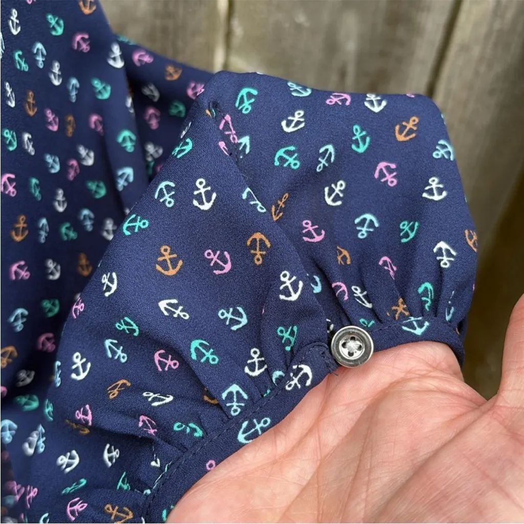 Like New Talbots Plus Anchor Pattern
Button Front Top Navy Size 2X - Image 6