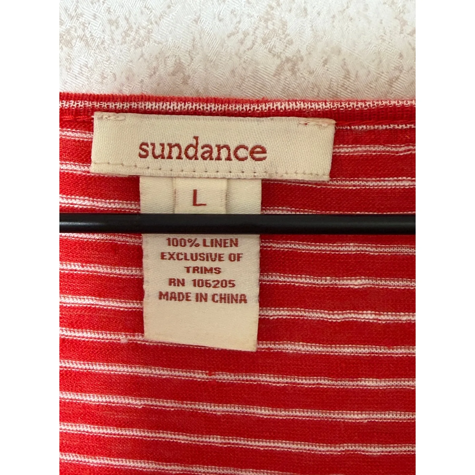 Sundance Linen‎ Striped Long Sleeve Top Red White Blue Trim Lightweight Sheer - Image 2
