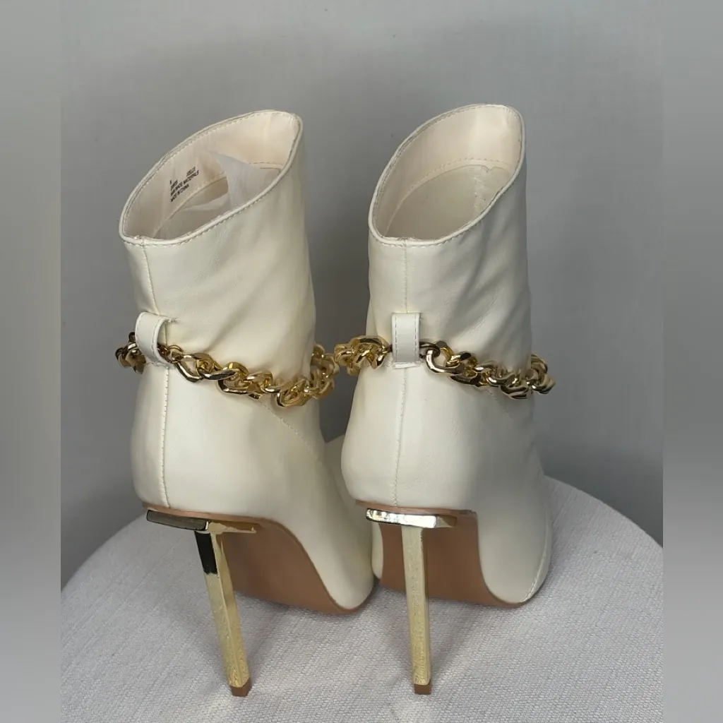 Cape Robbin Joelle White Ankle Boots Gold Chain Pointed Toe Heels Size6(B79) - Image 3